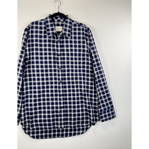Billy Reid Mens Button Down Shirt Blue Standard Fit Plaid Long Sleeve Large - Picture 4 of 8